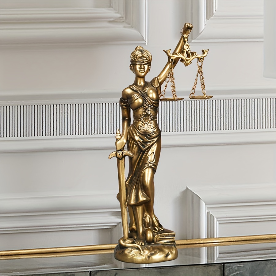 Image of Statue - Resin Goddess Figurine For /, Courtroom & Law Office Decor, Symbol Of & Legal System Gift, Resin Sculpture For Or Judge' Chamber Decoration