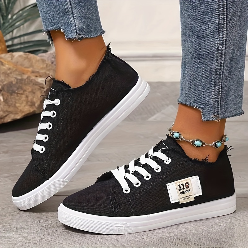 

Women's Casual Canvas Shoes, Trendy Fashion Sneakers, Classic Low-top Design, Comfortable Lace-up, Versatile White Sole, Stylish Streetwear