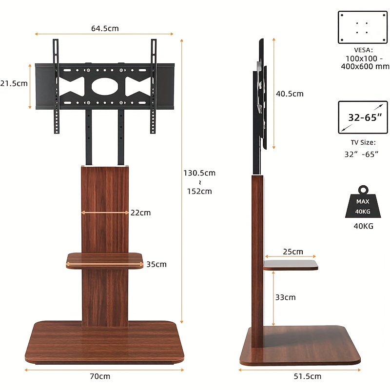 1pc modern adjustable height floor tv stand fit for 32 65 inch lcd   metal and hardwood construction cable management vesa 600x400mm compatible no electricity or battery needed portable tv stand