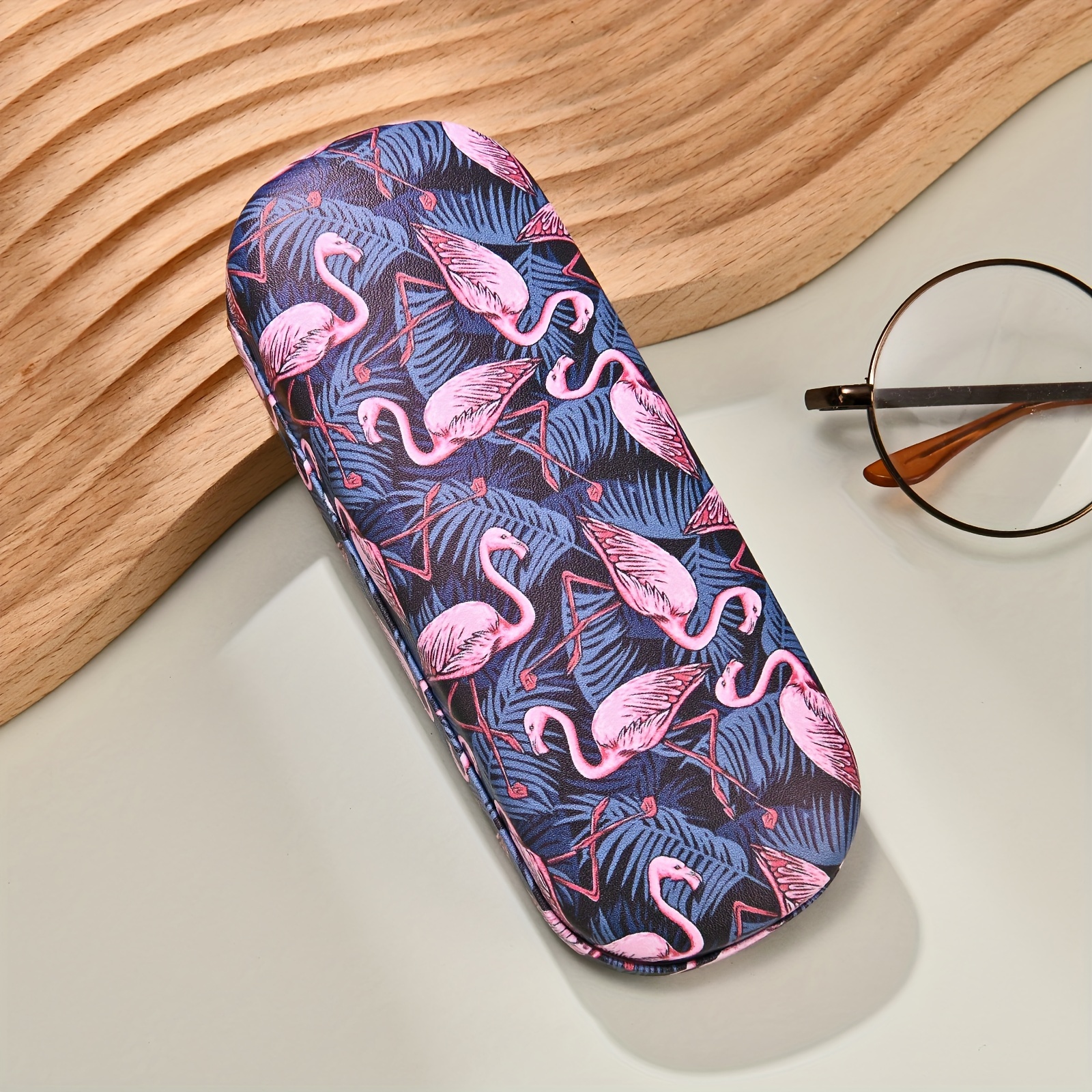 Image of 1pc, Flamingo Print Eyeglass Case, Women's Eyeglass Case