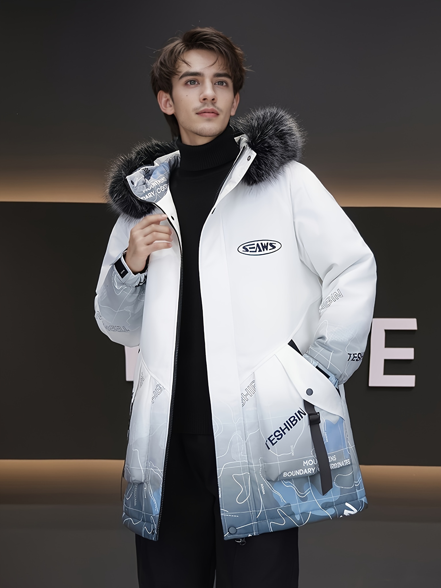 Mens Winter Jacket Mens Parka Coats With Fur Hood Designer Men's