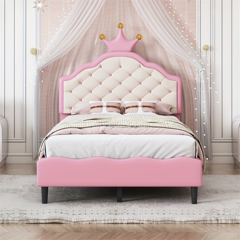 

Twin Size Bed, Low With Button Headboard, Pink Bed