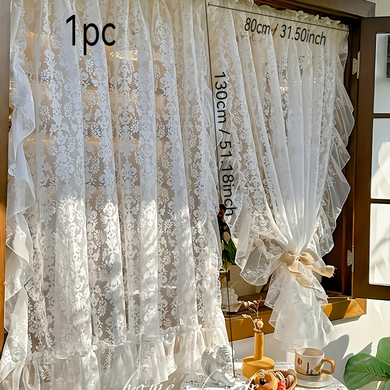 TEMU 1 rideau blanc transparent avec motif de dentelle européenne, style français , type à au barre, facile à installer pour fenêtres