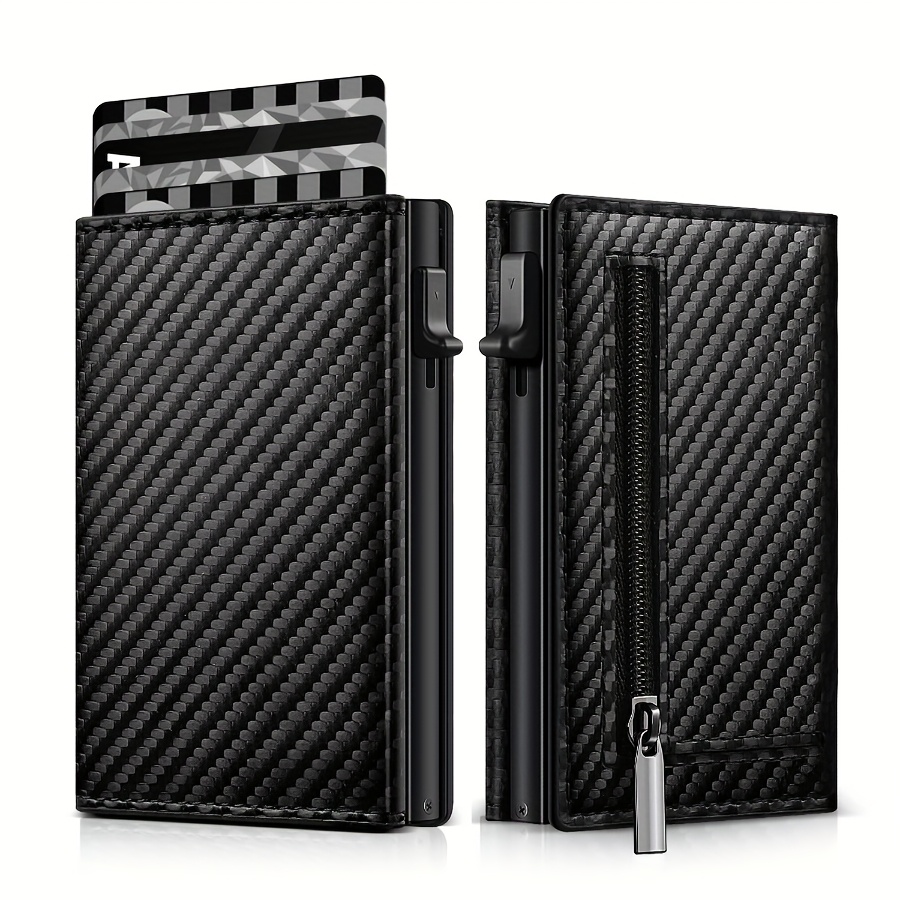 Image of Men's Carbon Fiber Magnetic Card Holder Pu Rfid Bank Card Holder Large Capacity Card Holder