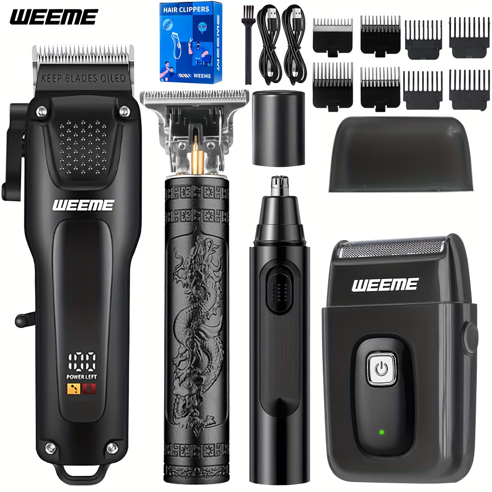 TEMU Weeme 2pcs 4pcs Men's Home Facial Grooming Set, Electric Hair Clipper Set, Beard Trimmer Set. Electric Hair Clipper 0 Trimmer Electric Shaver