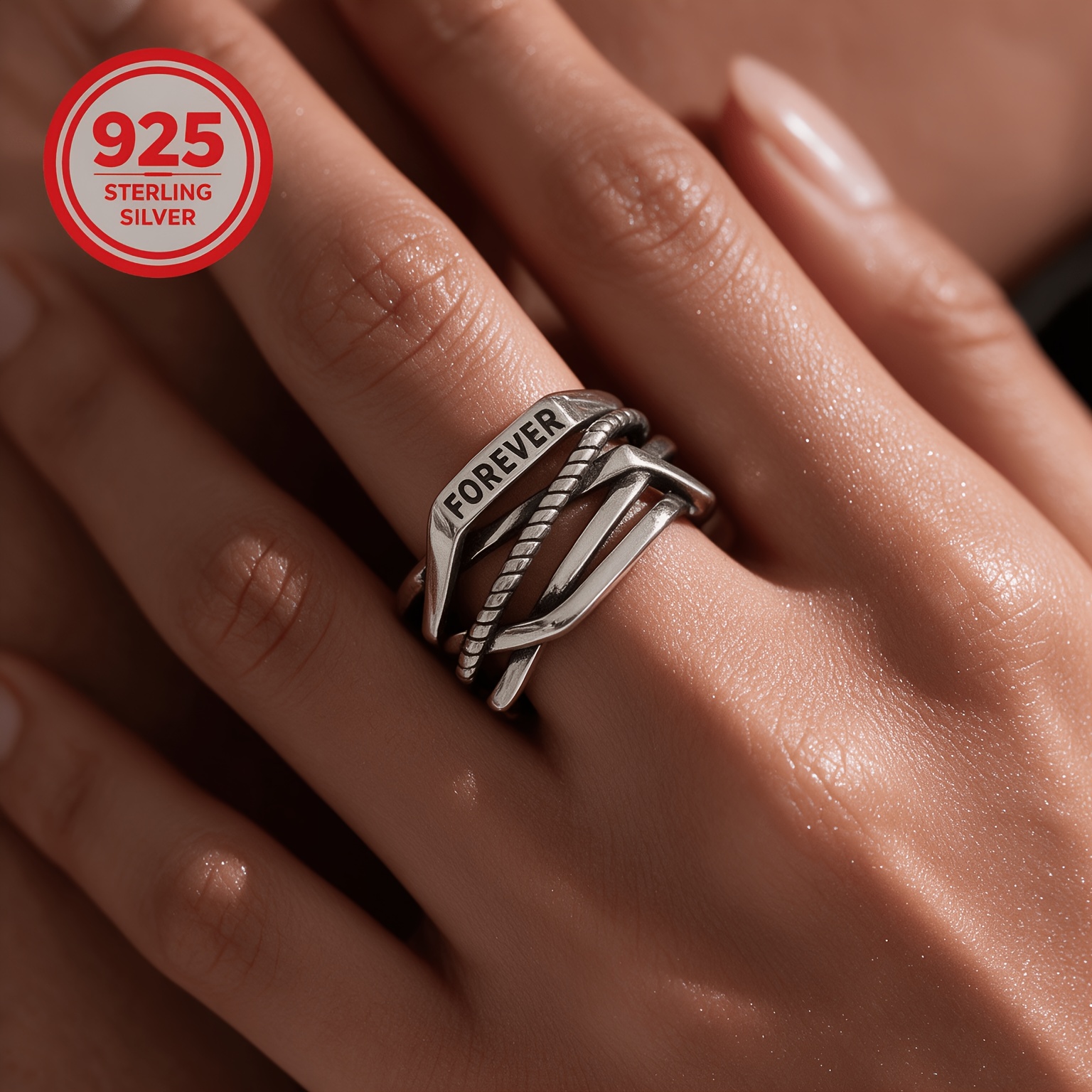 Women's 925 Silver Irregular Letter Vintage Ring