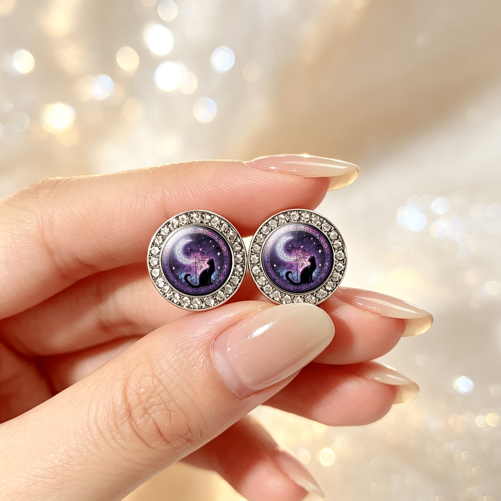 1 Pair Classic Imitation Crystal Stud Earrings with Cat Design