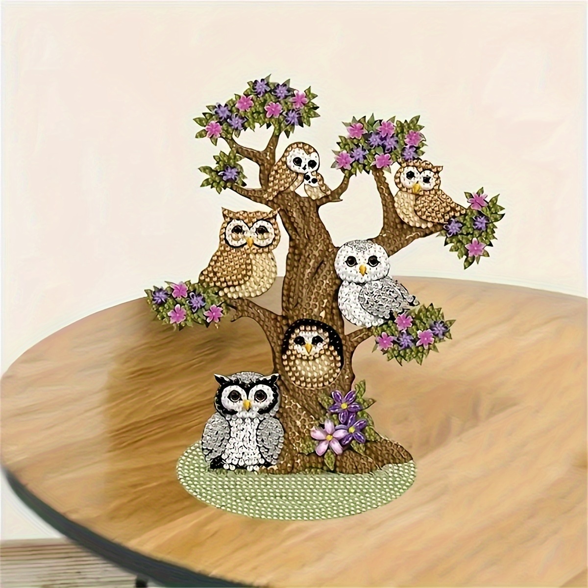 

Diy Diamond Art Painting Wooden Ornaments, Owl On The Tree, Up And Down Combination Integrated Point Diamond Crafts