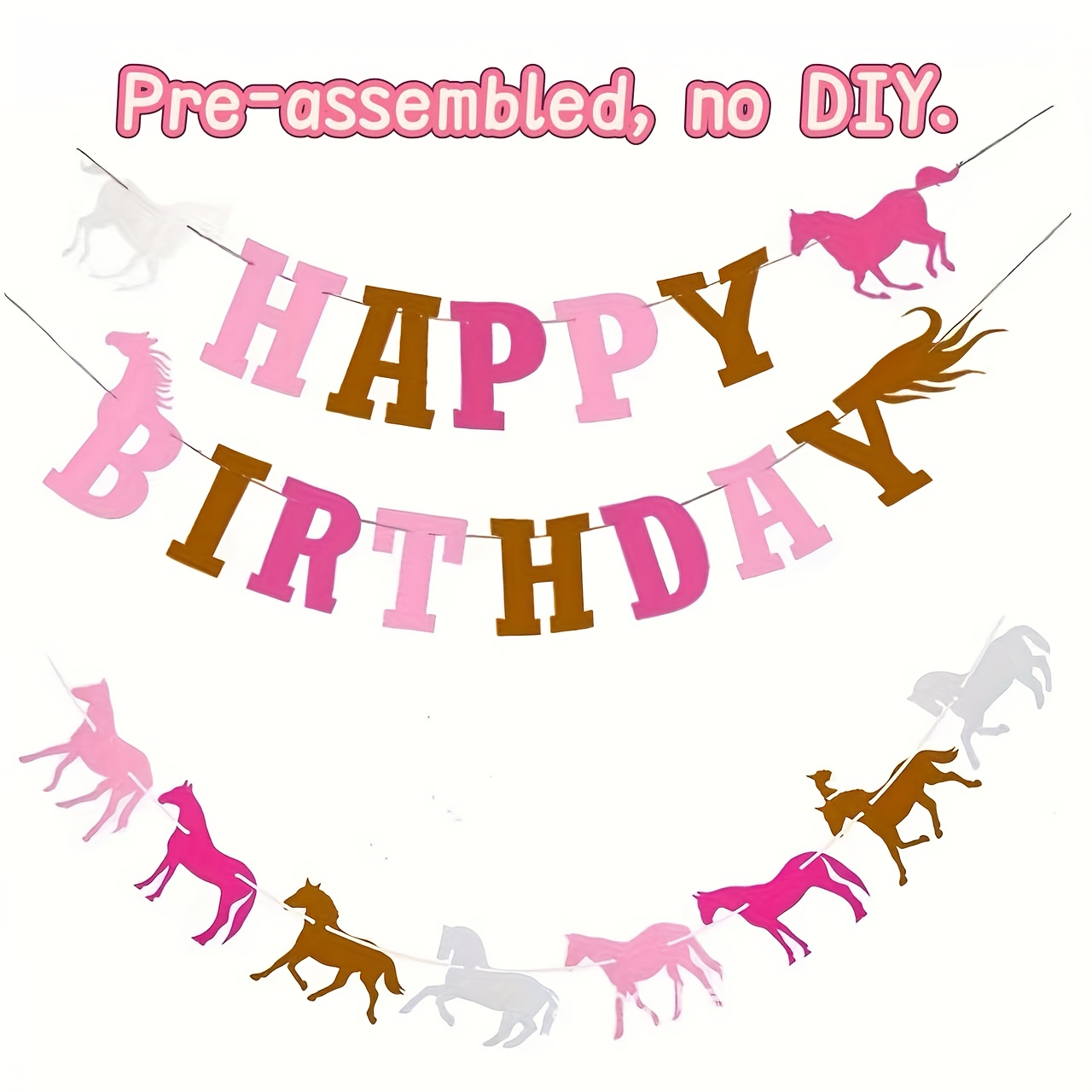 Image of 3pcs, Pre- Girl Horse Garland Banner, Banner For Birthday Party, Felt Horse Banner, Horse Party Supplies, Girl Party, Horse Racing Birthday , Wedding Party Decorations