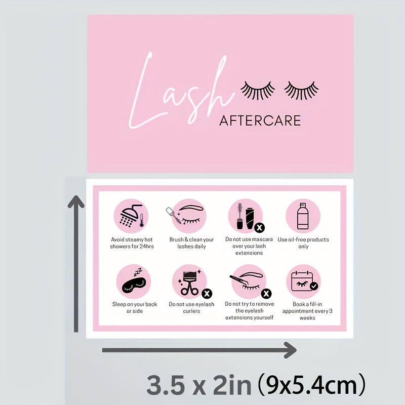 E-shop 50 Elegante Pinke Wimpernpflegekarten, Matte Spitze, 3,5 Zoll X 2,1 Zoll - Unverzichtbar für die Wimpernverlängerungspflege, inklusive Dos und