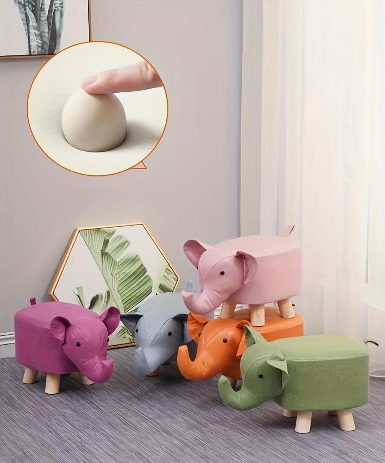 1pc animal shaped stool tech cloth elephant small stool coffee table stool for living room solid wood shoe changing stool cute dwarf stool details 7