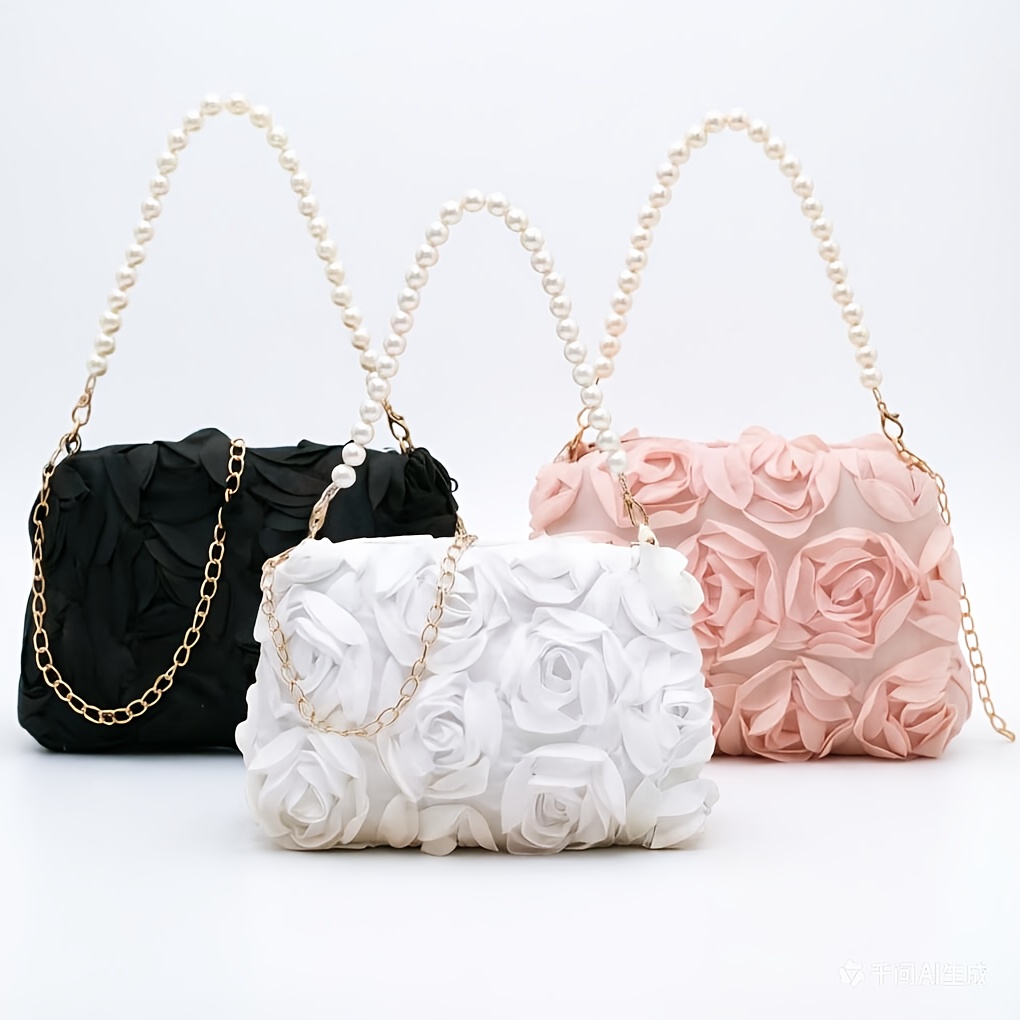 [Women's Evening Handbag] A Stylish New Women's Evening Handbag Featuring an Elegant Rose Flower Design. It Comes with a Metal Chain That Allows for Shoulder Or Hand Carrying, Making It Versatile for Shopping, Casual Outings, And Evening Events