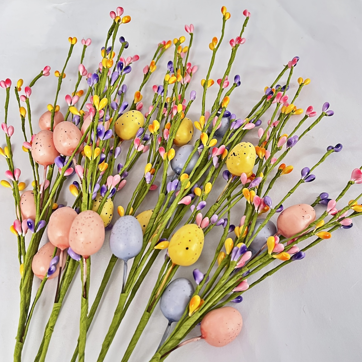 

10-pack Easter Egg Stems, Mixed Yellow Artificial Plastic Berries, Handcrafted Twisted Flowers, Spring Seasonal Tabletop Decor, No Electricity Required, Home Party Decoration