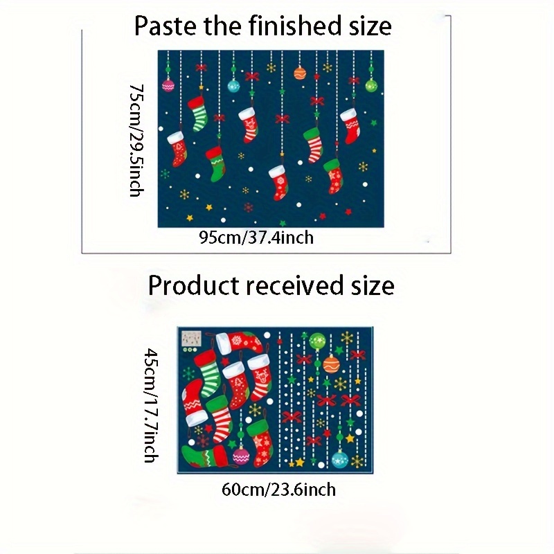 Festive Christmas Wall Decoration: 23.6in X 29.5in, Stockings, Plastic, Self-adhesive, No Power Required, Suitable For Glass