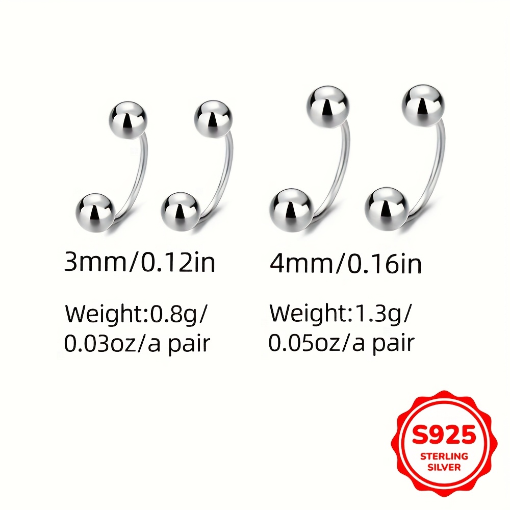 S925 Silvery Bean Round Beads Thread Earrings & Double-headed Bean Studs