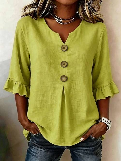 plus size plus size womens plus size solid color summer v neck button ruffle sleeve casual top