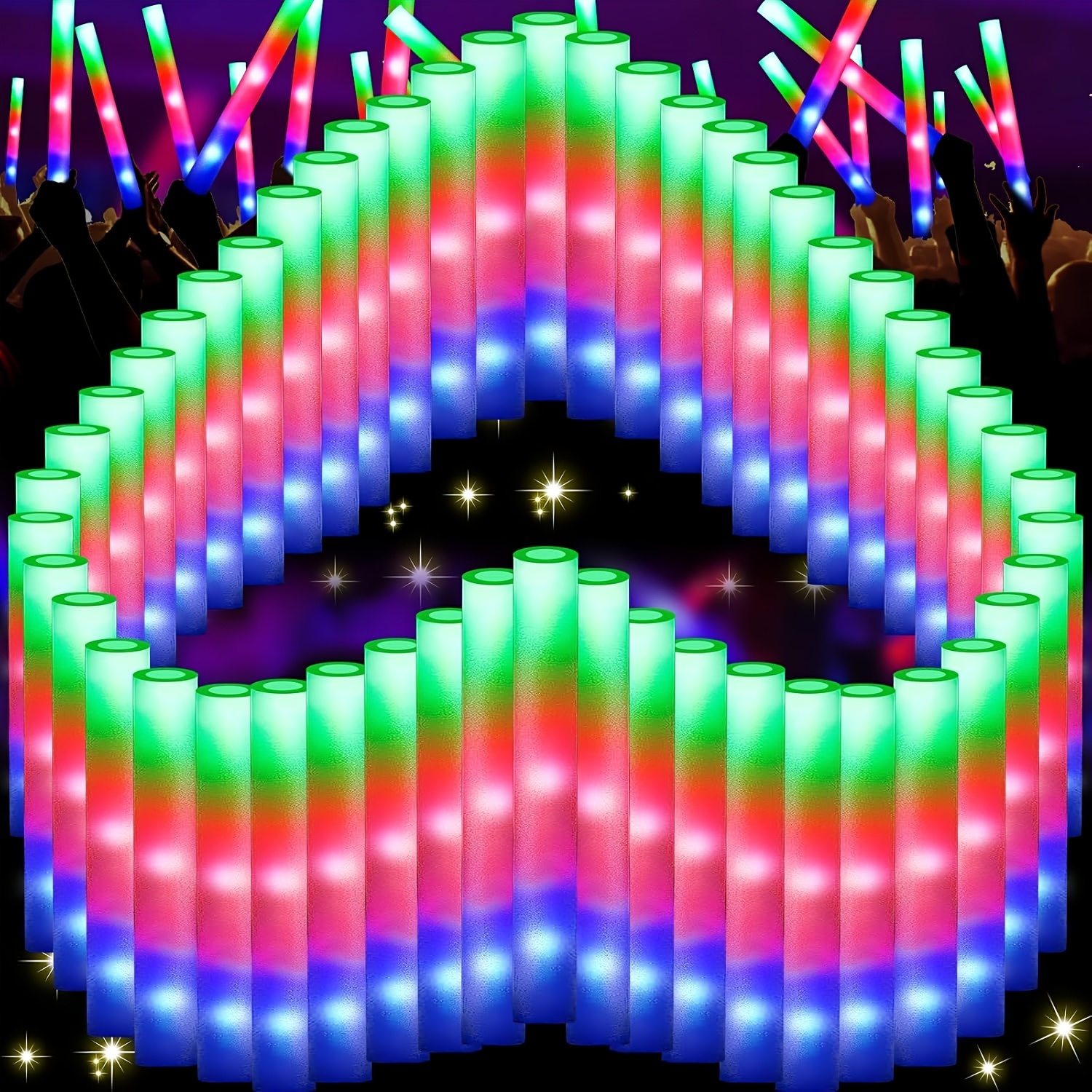 poza articolului cadou pentru ea/el 102 bucăți bețișoare luminoase colorate 3led cu mânere din spumă, pachete cu articole multiple pentru favoruri de petrecere, bețișoare led cu 3   de clipire pentru petreceri în întuneric, accesorii pentru petreceri de nuntă,   de naștere, concerte, crăciun, halloween, set