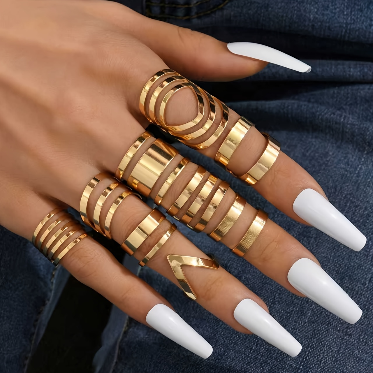 TEMU 9pcs Set Women's Fashion Ring Set Multi-style Geometric Hollow Ring Combination Easy Stackable Spring Summer Matching Autumn Winter Outfit Daily