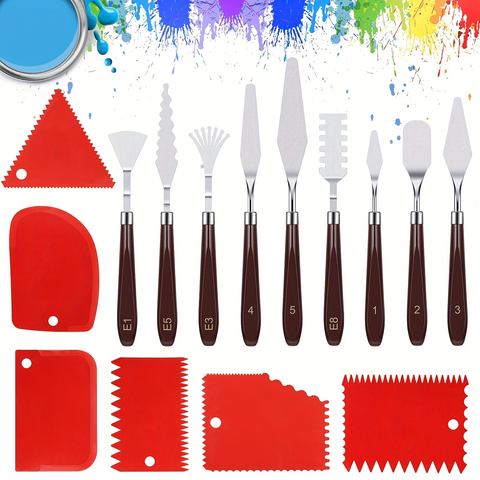 

15pcs Acrylic Painting Spatula, Palette Knife Acrylic Painting Set, 9pcs Stainless Steel Painting Knife And 6pcs Plastic Tooth Spatula For Texture Paste, Watercolor, Oil Painting, Gouache