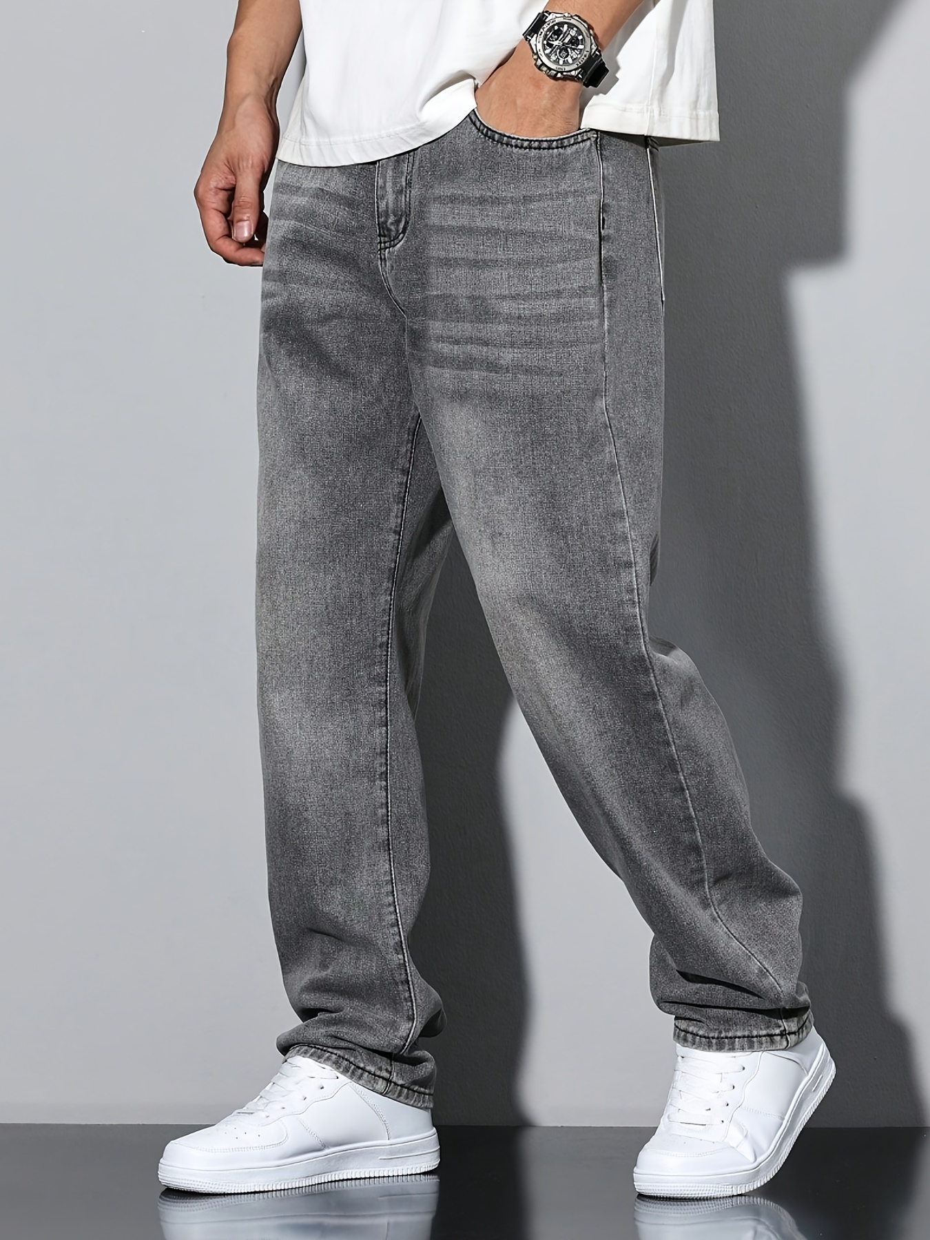 trendy grey stretch jeans for men