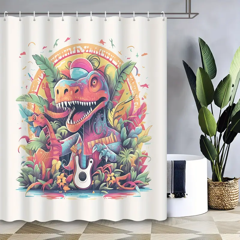 Shower Curtain Jungle Dinosaur Printed Waterproof - Temu