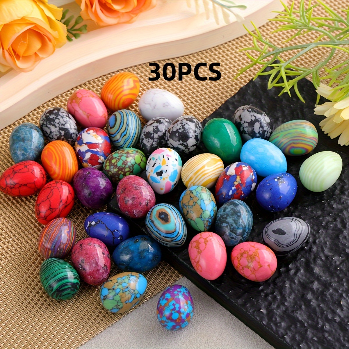 TEMU 30pcs Stone Set - Polished Eggs - Easter Decor Assorted