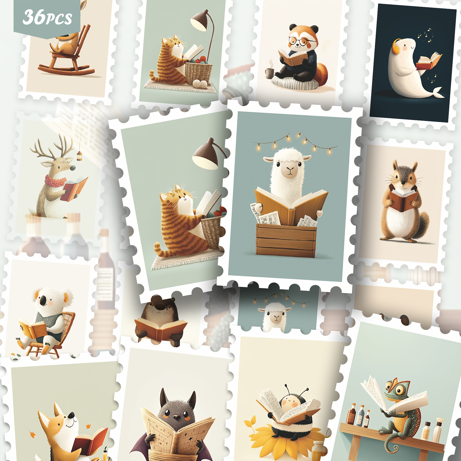 TEMU 36pcs Adorable Reading Ephemera Stickers, Whimsical Book-loving Animal Art Aesthetic Cutout Sticker Set For Journals, Planners And Decor