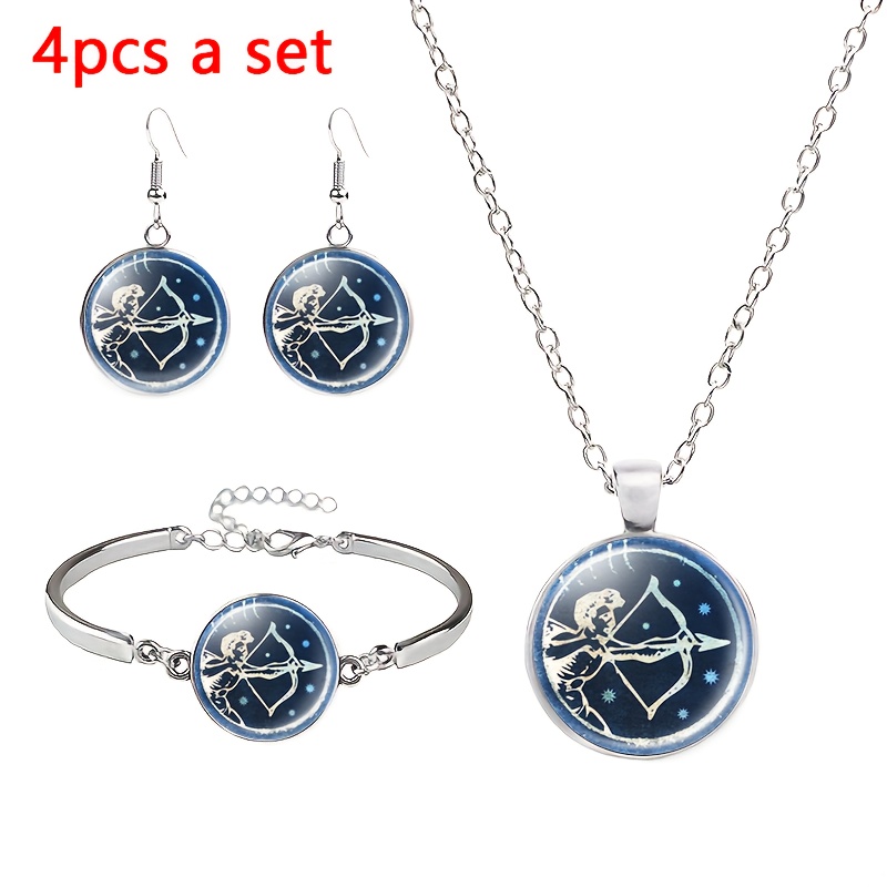 4pcs Sagittarius Emblem Jewellery Set, Necklace, Bracelet, Earrings