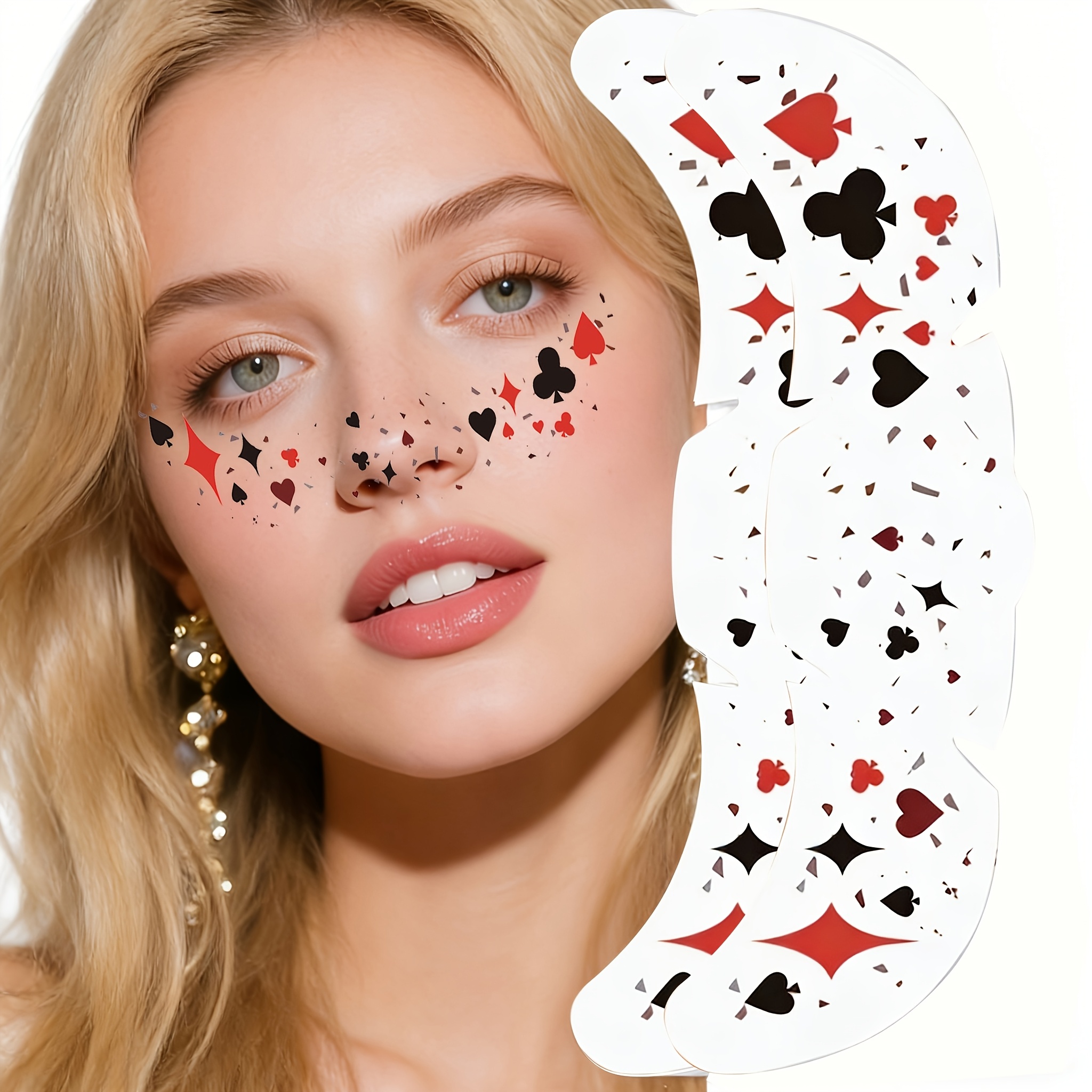 TEMU 2 piezas de pegatinas de cara de póquer vintage , pegatinas faciales temporales impermeables con , adecuadas para chicas y mujeres
