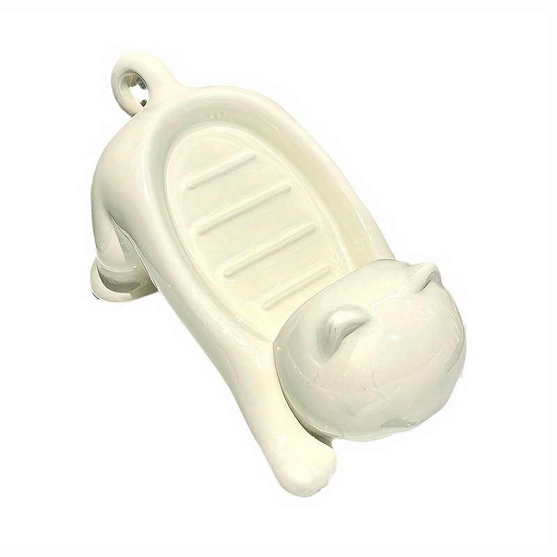 TEMU 1pc Bear-shaped Ceramic Soap Dish With Drainage - Oval, No-drill Installation, Bathroom & Sink Decor, White, Soap Holder Bathroom