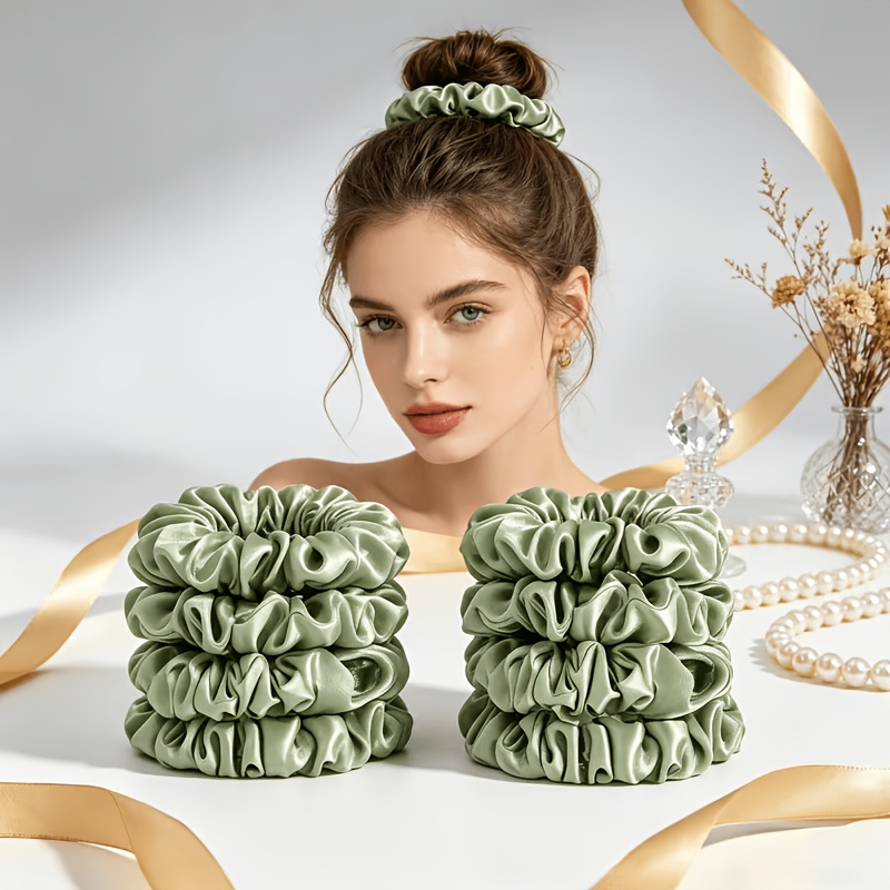 14pcs Satin Scrunchies Set in Light Green