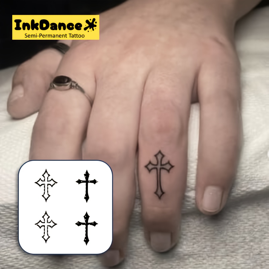 Image of Inkdance " Cross" Tattoo Stickers, Semi-permanent Tattoo Stickers, Temporary Tattoo Stickers, Cute Women, Fake Tattoos, Waterproof And Long-lasting, Realistic, Natural Plant Formula, Gift Mnf149