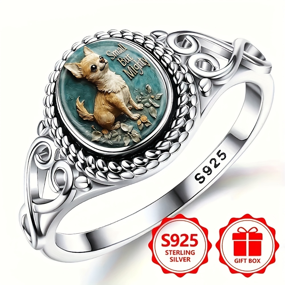 TEMU Ring, Fashionable Chihuahua Puppy, Cute, Strong Bohemian Style Engagement And Wedding Jewelry, Oval Daily Gift, Four-season Jewelry | Bohemian |