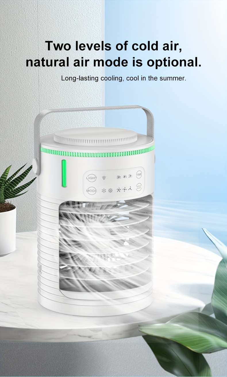 portable misting air cooler fan   evaporative humidifier with touch control button   desktop usb powered table fan for bedroom   indoor outdoor compact cooling   polished finish details 2