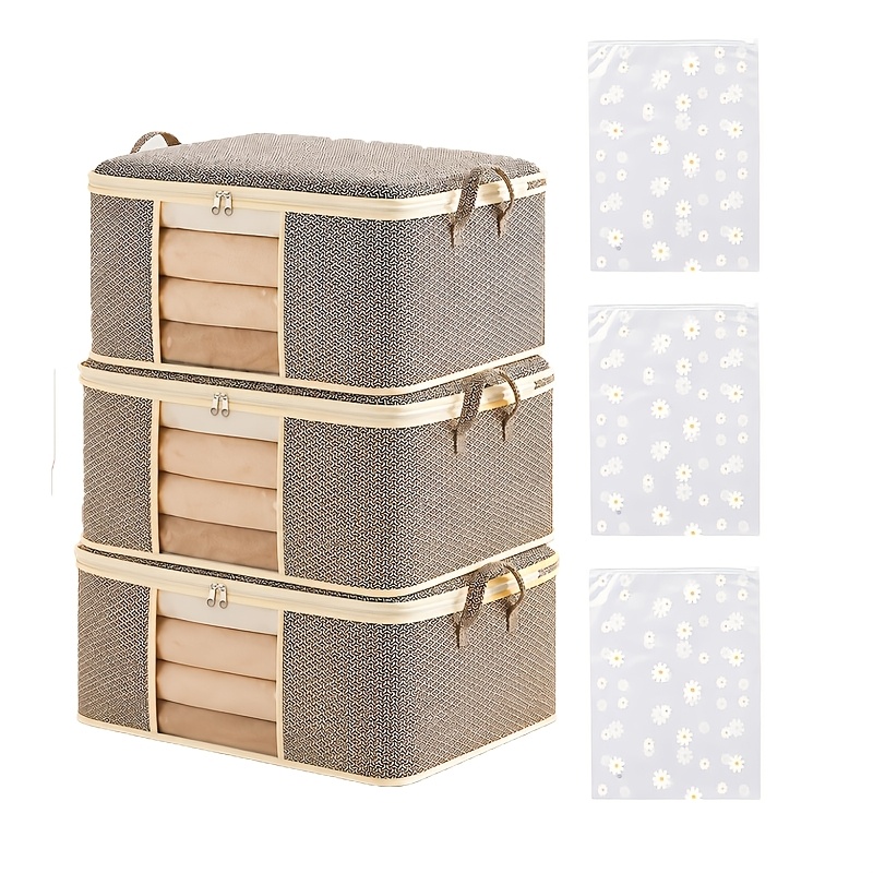 TEMU 6 pezzi (3 contenitori in tessuto di grande capacit� e 3 sacche per scarpe), organizer per biancheria da letto in tessuto Oxford con finestra e