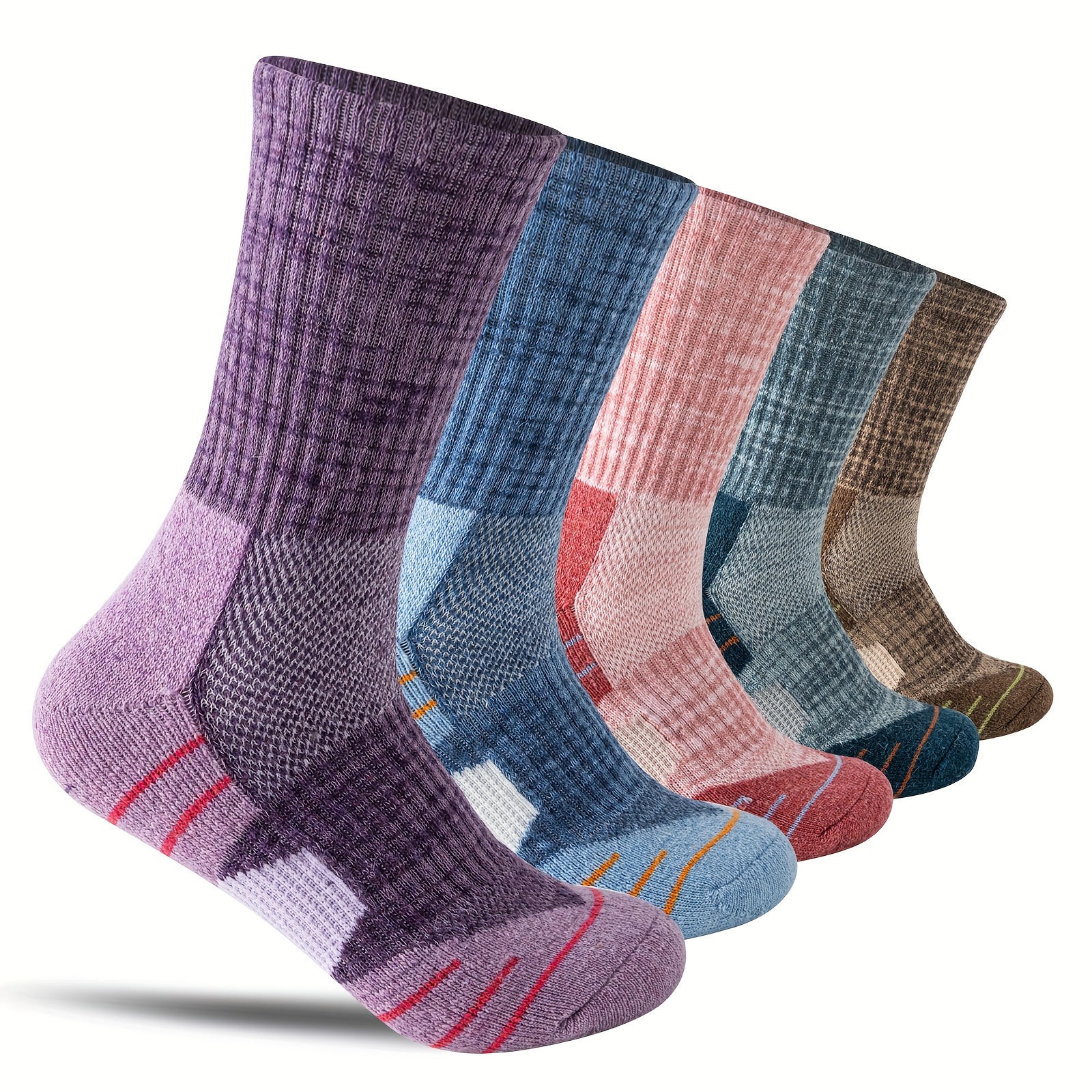 TEMU 5 Pairs Wool Wool Hiking Socks For Women And Men Thermal Winter Warm Boot Work Cushion Socks