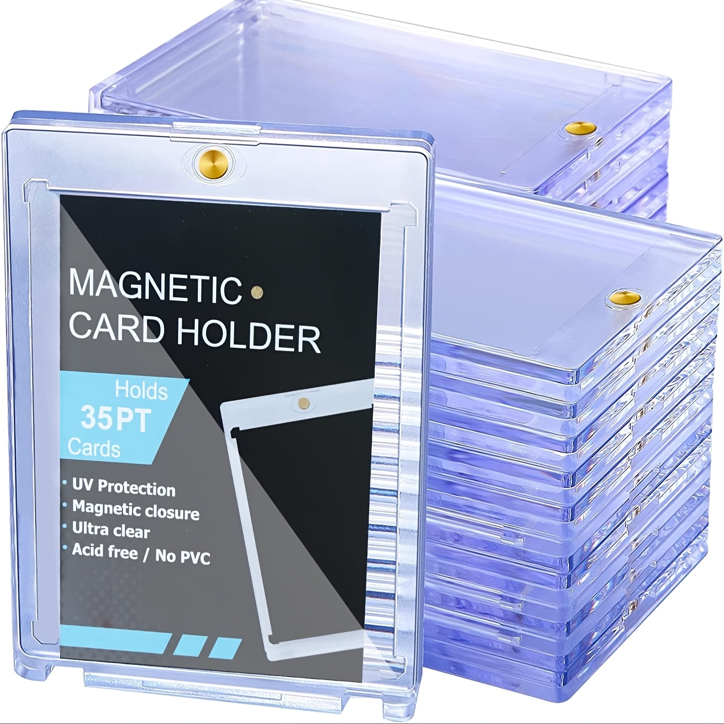 TEMU 30pcs Trading Card Storage Case - Magnetic 35pt Card Holder With Uv Protection, Hard Toploader For , Cards, Ideal For Desk Or Office Display