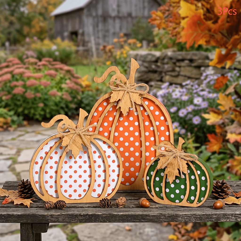 3pcs Wooden For Halloween Multi-colored Pumpkins, Pumpkin Desktop Decorations, 3 Different Sizes Of Pumpkins, Used As Centerpieces For Halloween, Fall, And Thanksgiving, Suitable For Party , Trays