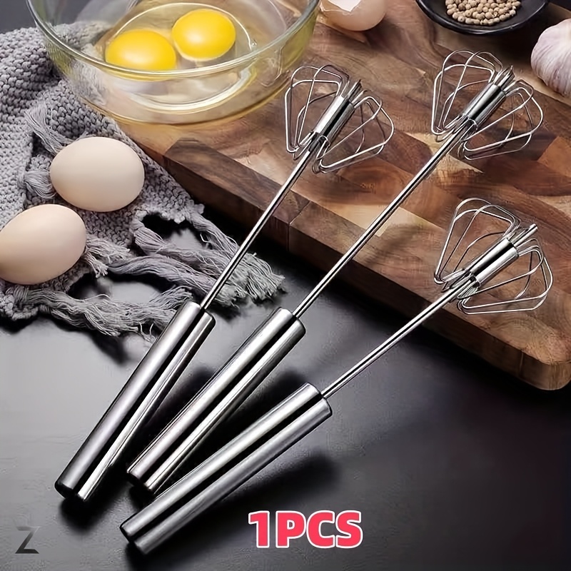 TEMU 1pc Labor-saving Semi-automatic Egg Beater, Stainless Steel Rotary Whisk, Hand Push Mixer For Baking, Kitchen Gadget For Eggs, Cream, Cake, Easy