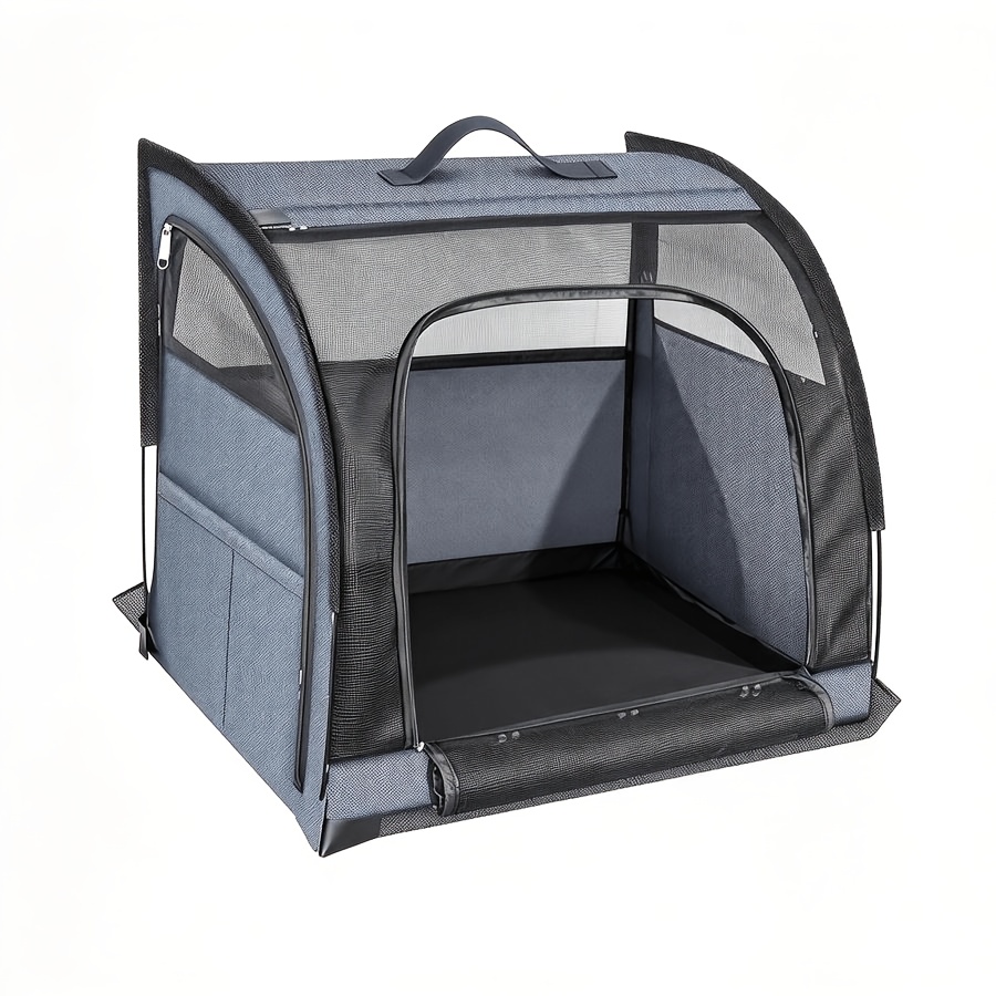 TEMU 1pc Roll-up Car Dog Cage Single Cage, Pet Folding Dog Crate For Small And Medium Dogs, Breathable Net, 3 Doors Portable Dog Crate, Non-slip And