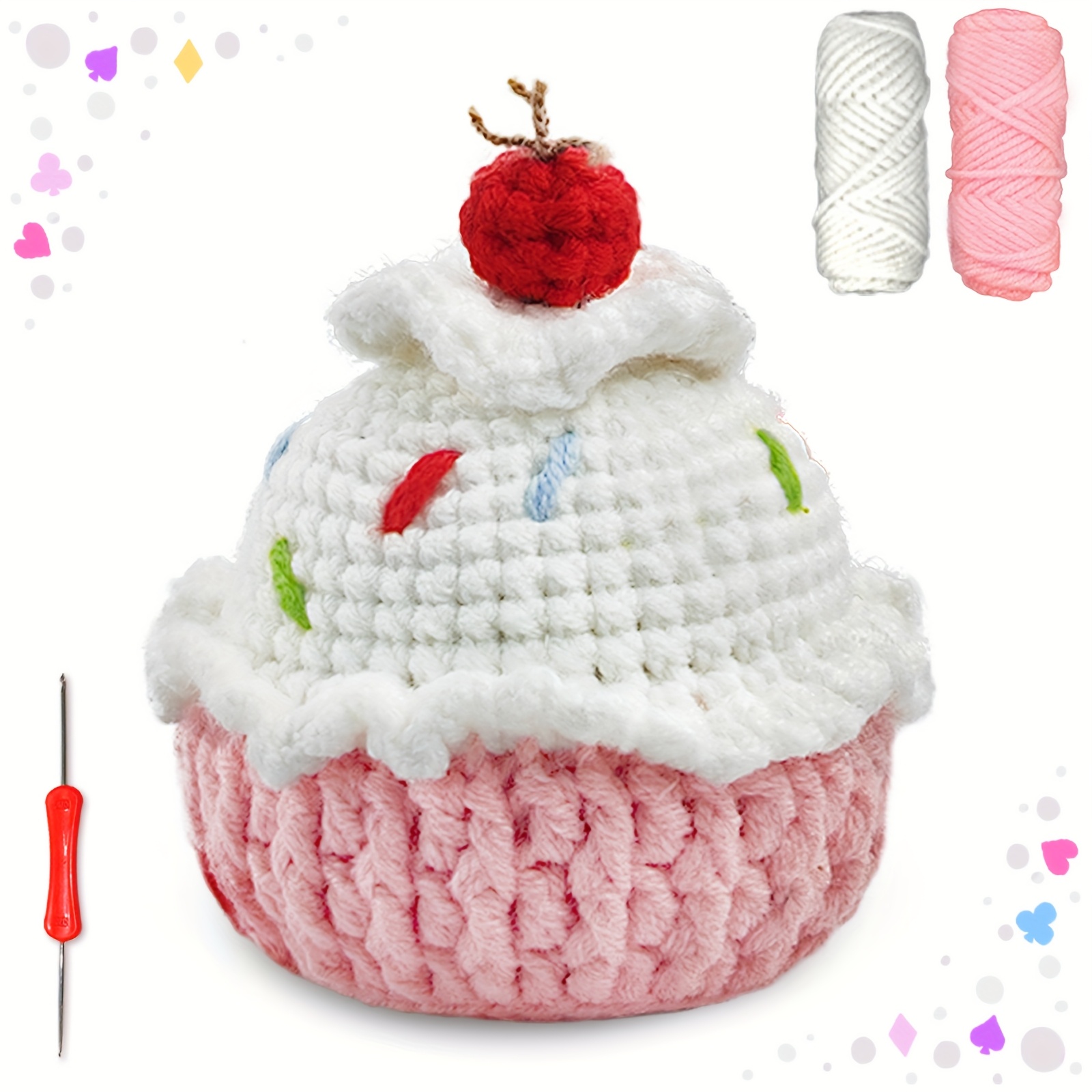 

1pc Beginner Crochet Kit - Diy Cupcake Amigurumi Craft Set With Yarn, Hook, Stuffing, Stitch Holder & Video Tutorial - All Fabric Crochet For Adults - Ideal Gift