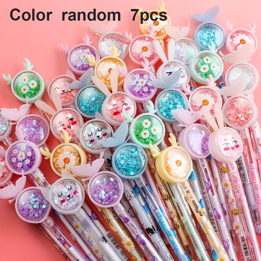 

7pcs Set Of Sparkling & Flower Gel Pens - Assorted Colors, Valentine's Day Gifts And Party Favors