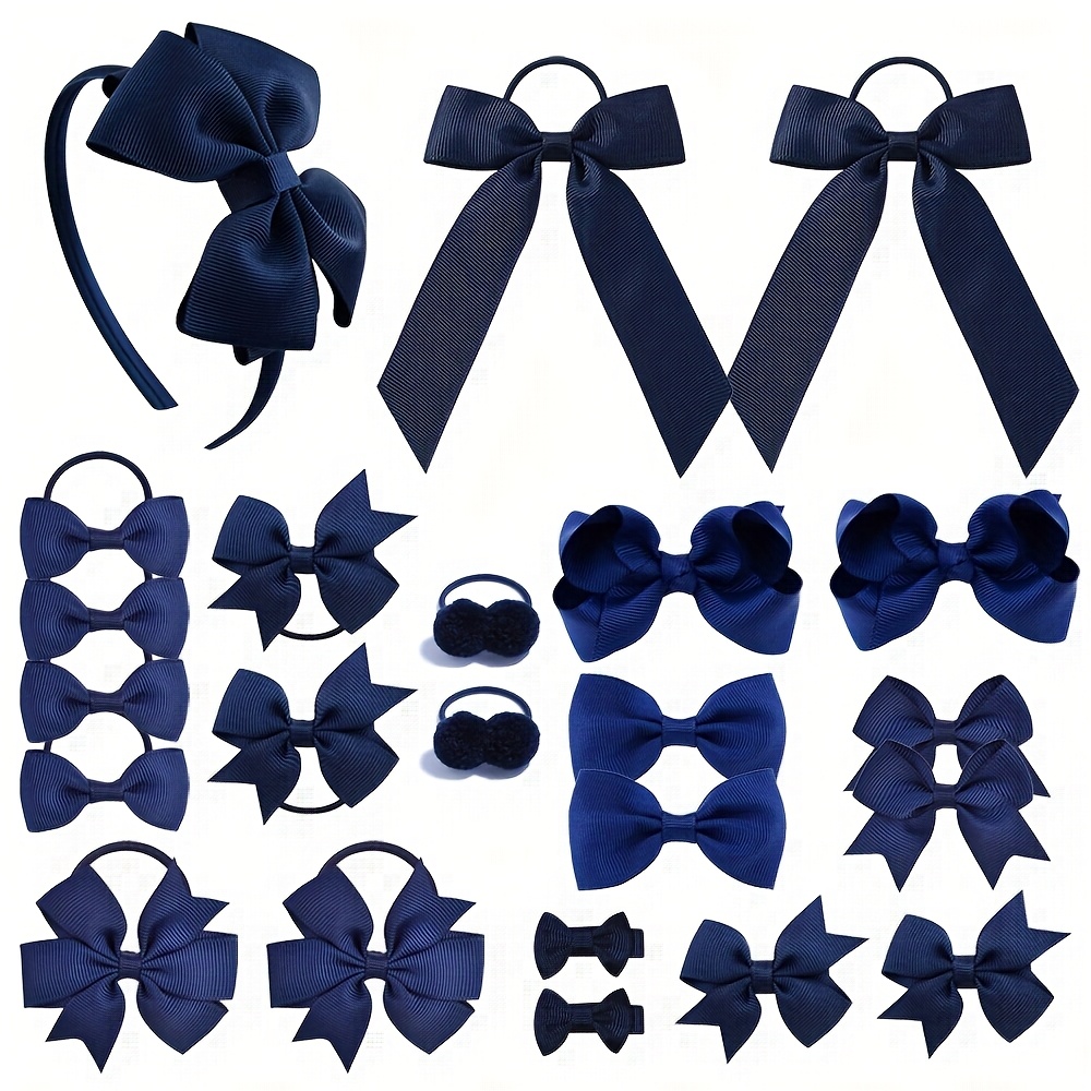 TEMU 23pcs Solid Color Hair Accessories Set With Bow Clips, Hair Ties, And Headbands For Back-to-school And Everyday Use