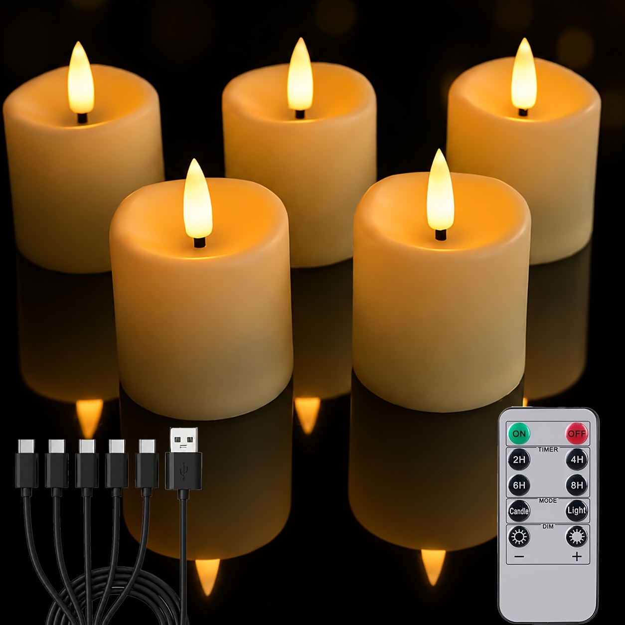 TEMU 5 oder 8 Stück wiederaufladbare flammenlose Teelichter mit Fernbedienung & Timer – Elektrische flackernde Kerzenstumpen geeignet für Hochzeiten,