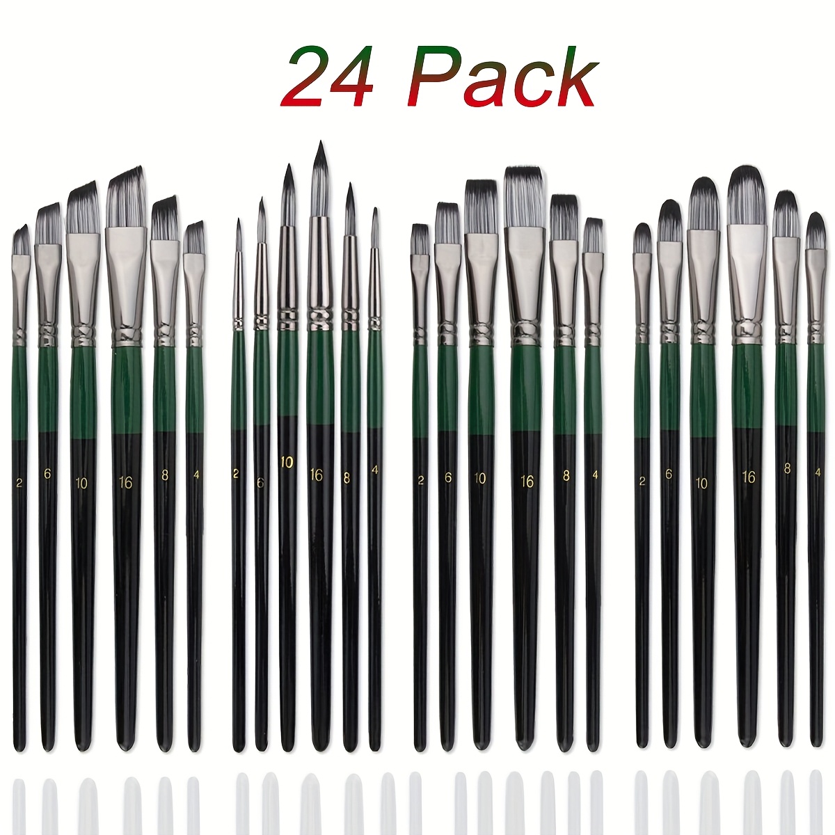 Image of 24pcs High-quality Paint Brush Set - Shapes Including Round, , Flat & Angular For Oil, Acrylic, Watercolor, Gouache Painting - Easy To Clean, Ideal For Artists & Beginners