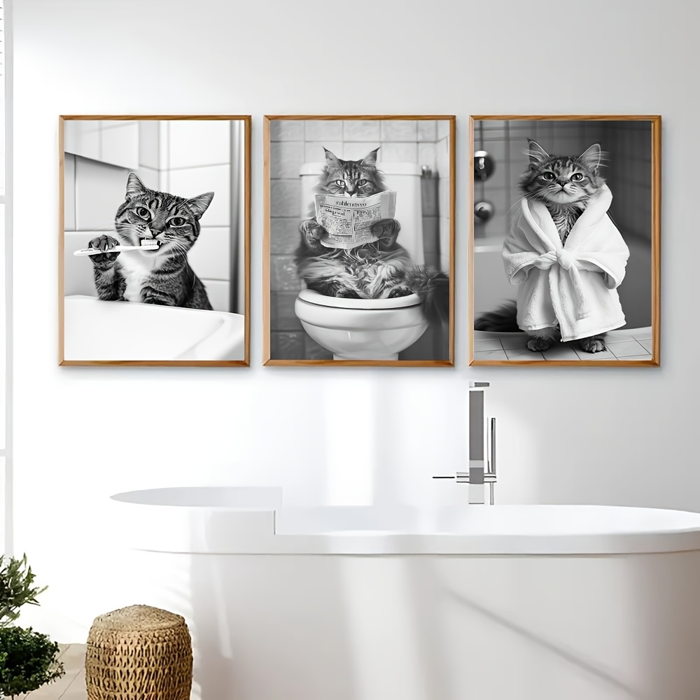 

3pcs Cat Canvas Wall Art Set, , Animal Themed Prints For Bathroom, Bedroom, Living Room, Office, Classroom Decor - Indoor Cat Prints