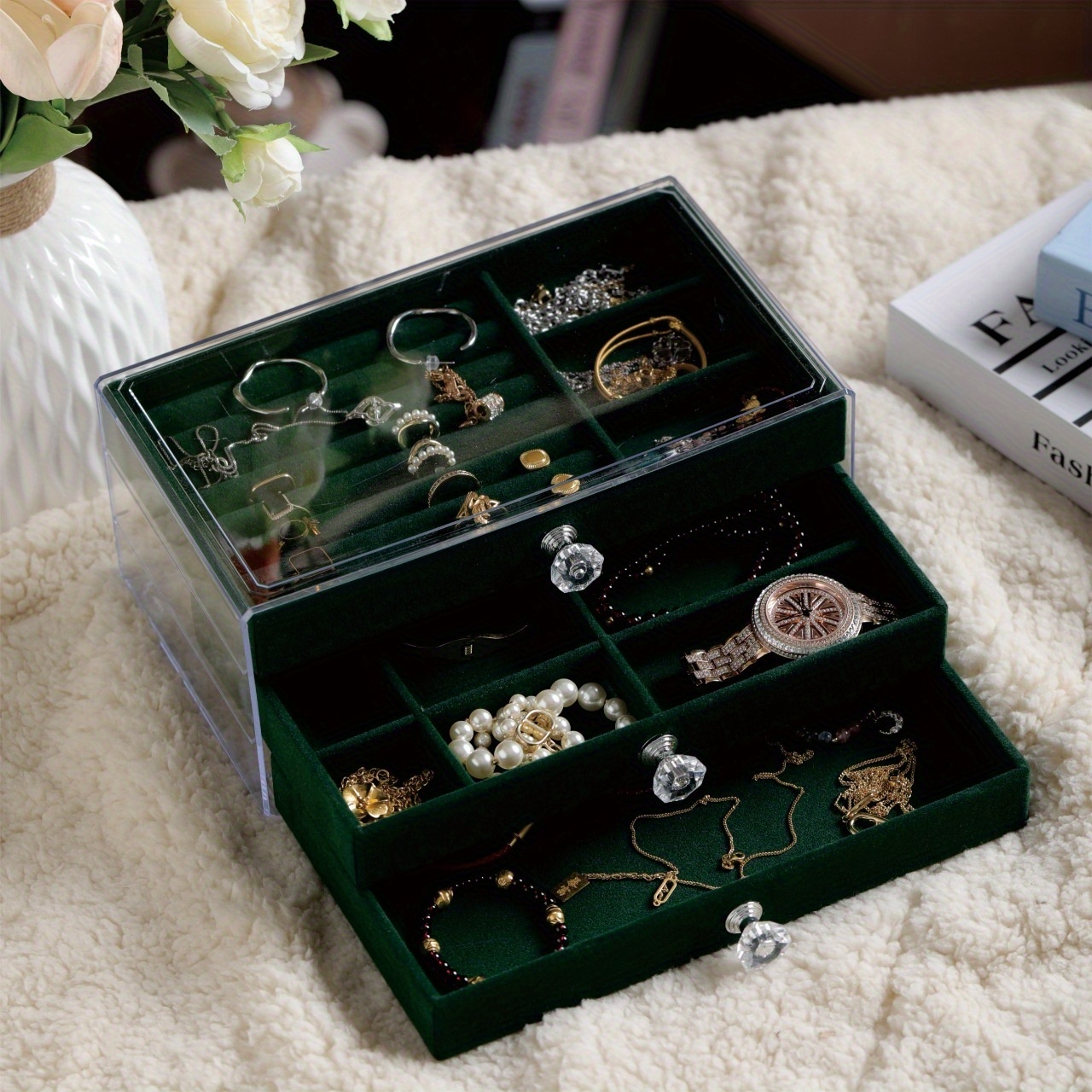 stylish minimalist jewelry box, stackable display case – storing