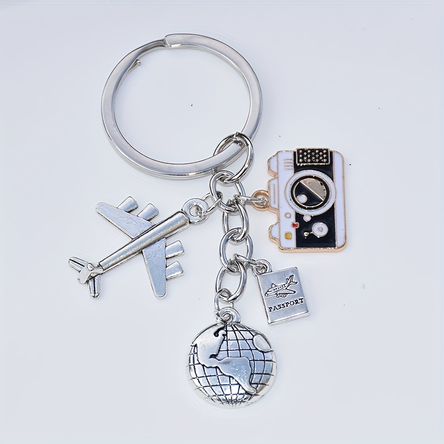 Camera Airplane Passport Journey Keychain Five-section Chain Travel Keyring