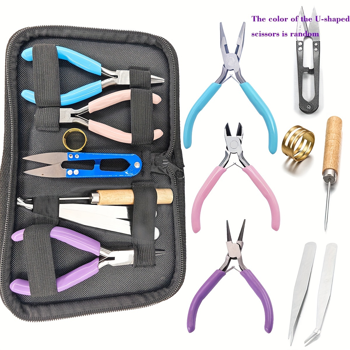 8pcs jewelry making kit tool set with 3-color (pink, black, golden) pliers & tweezers - complete starter kit with storage case,   guide for beading, wire wrapping, charm bracelet & earring crafting - ideal for beginners & hobbyists - durable & precise crafting tools, jewelry making pliers set,   flat nose pliers for jewelry making, mini pliers for jewelry making, jewelry making tools pliers, beading accessories, organized crafting tools,   tools,  -iron Product details 2