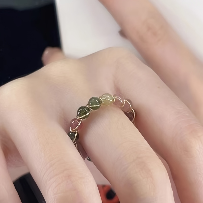 A Simple And Fashionable Artificial Jade , Adjustable Size, Handmade Multi-gemstone Beaded Ring, Sporty Style